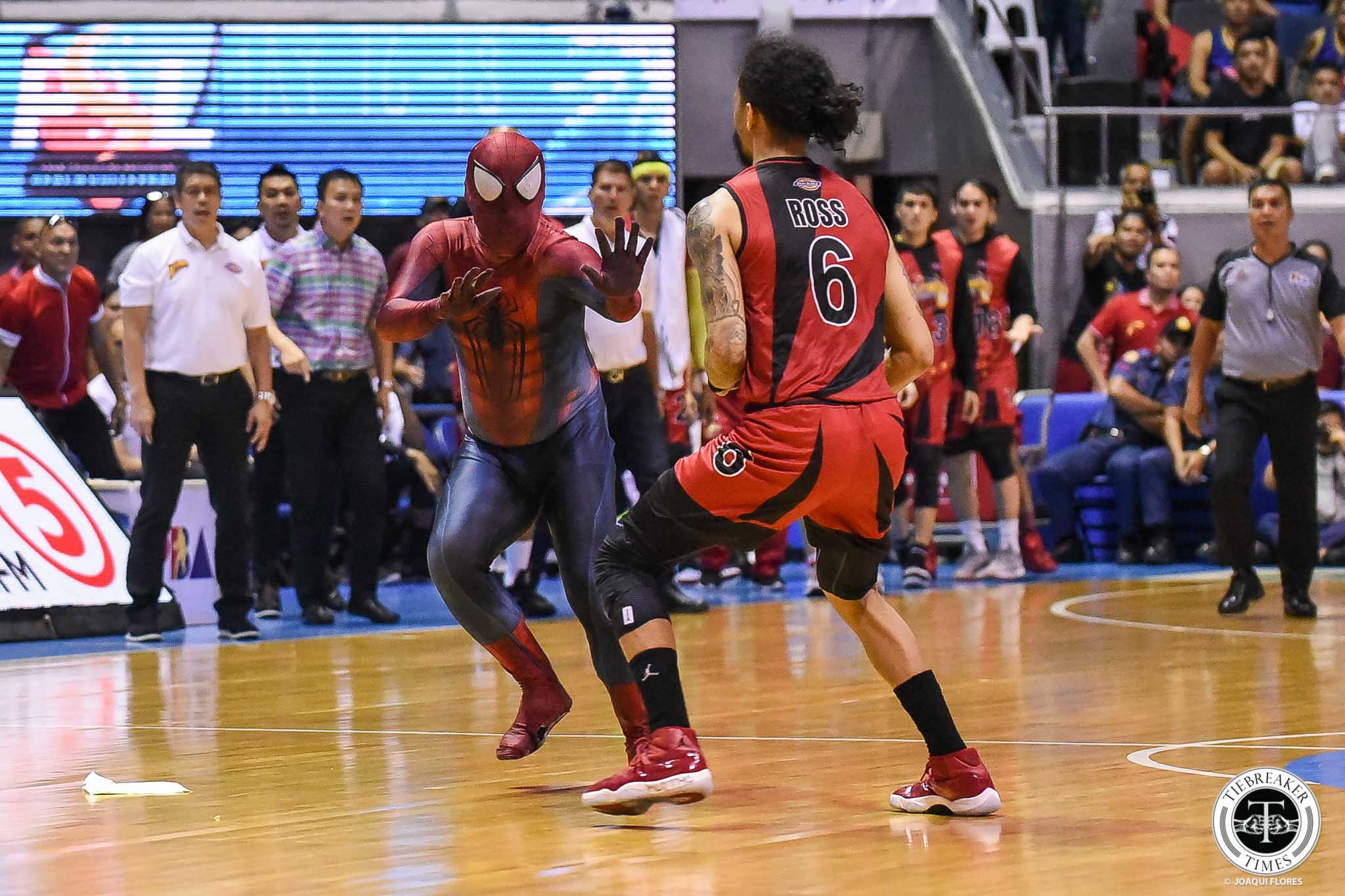 PBA-2019-San-Miguel-vs.-Magnolia-Spiderman-0848 Arwind Santos pities fellow 'Spiderman' after being mobbed Basketball News PBA - philippine sports news