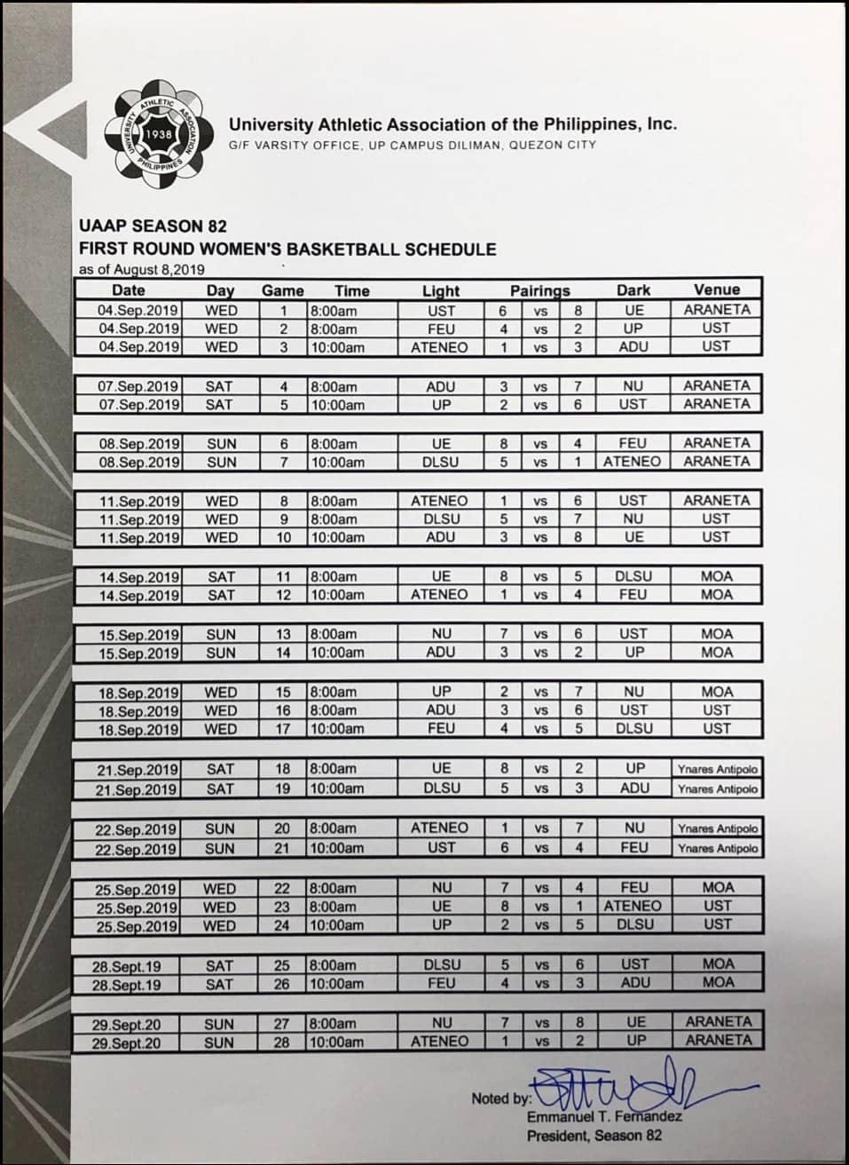 OFFICIAL-UAAP-Season-82-Womens-Basketball-Schedule UAAP Season 82 Seniors Basketball to feature Wednesday triple-headers ADMU AdU Basketball DLSU FEU News NU UAAP UE UP UST - philippine sports news