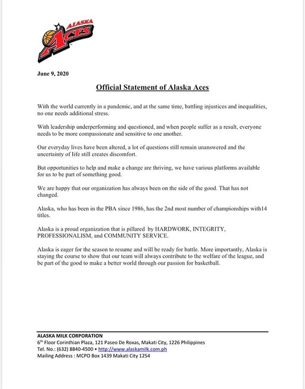 PBA-Season-45-Alaska-Aces-statement-on-sale Alaska debunks rumors: 'We will be ready for battle' Basketball News PBA - philippine sports news