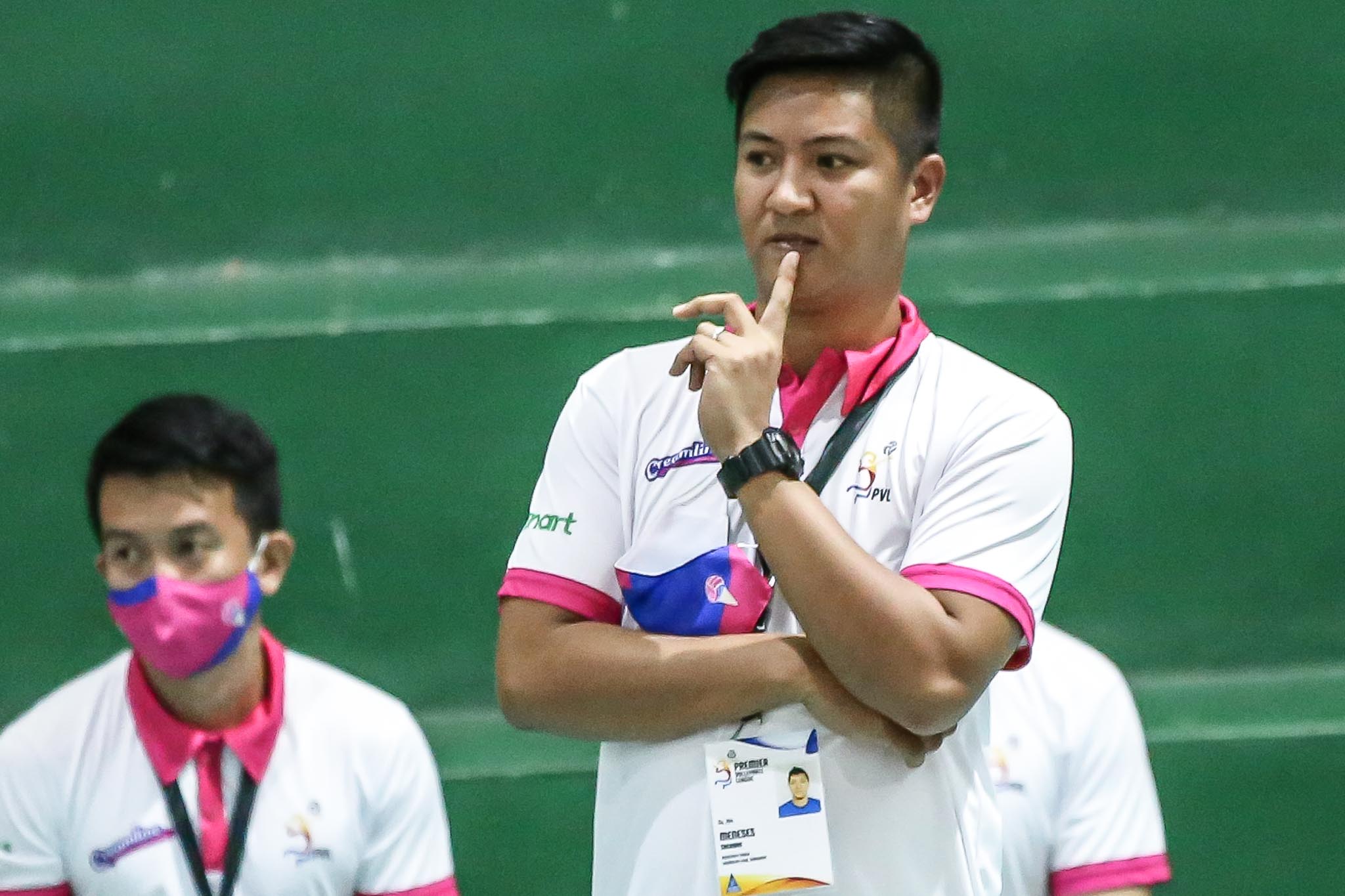 PVL-2021-Sta.-Lucia-vs-Creamline-Creamline-Coach-Sherwin-Meneses Michele Gumabao credits Creamline coaches for sensational PVL return News PVL Volleyball - philippine sports news