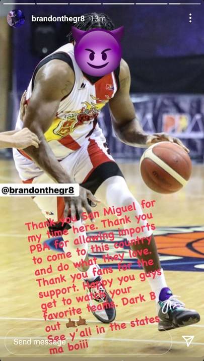 2021-22-PBA-Governors-Cup-San-Miguel-Brandon-Brown-Instagram-Story Brandon Brown bids San Miguel farewell Basketball News PBA - philippine sports news