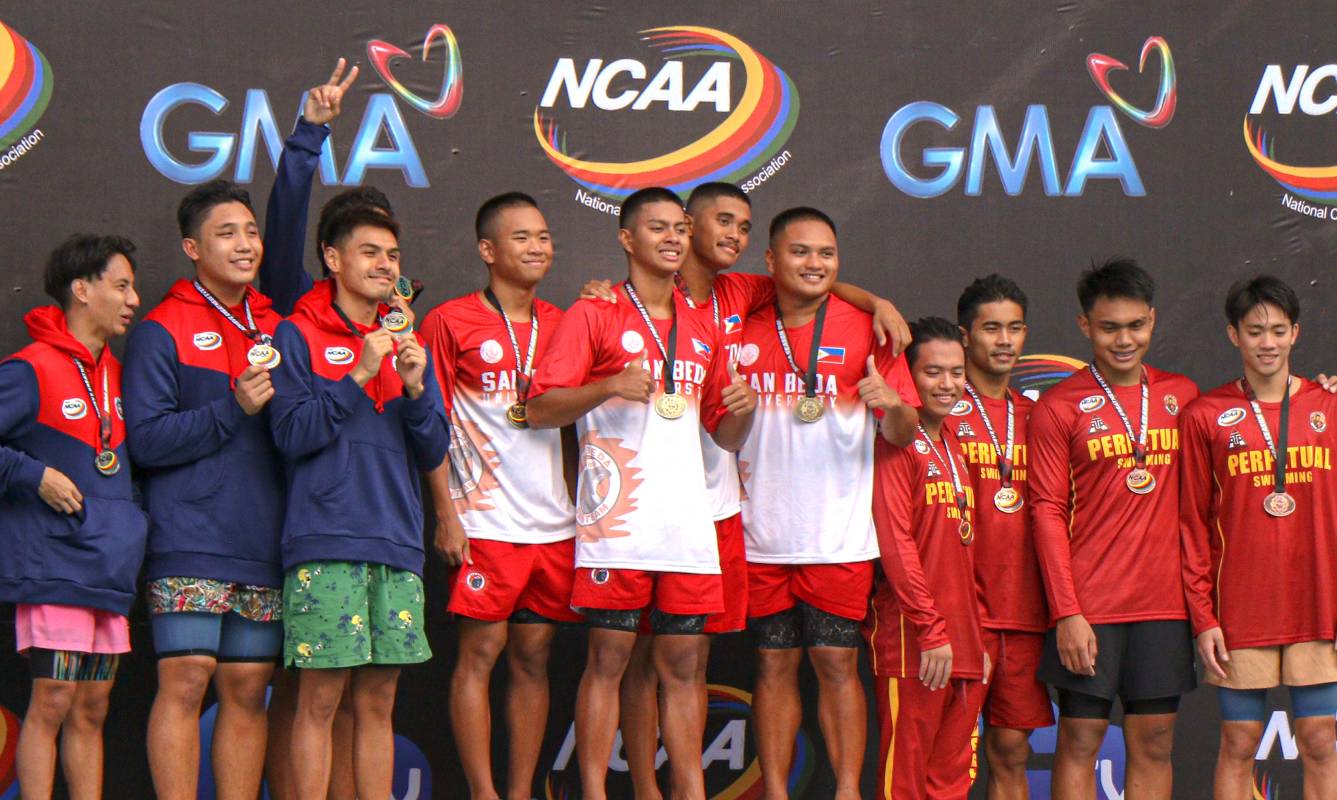 NCAA-Season-98-Swimming-Medley-Relay-Mens NCAA 98: San Beda dominates Day 1 of men's, women's swimming AU CSB CSJL EAC JRU LPU MIT NCAA SBC SSC-R UPHSD - philippine sports news