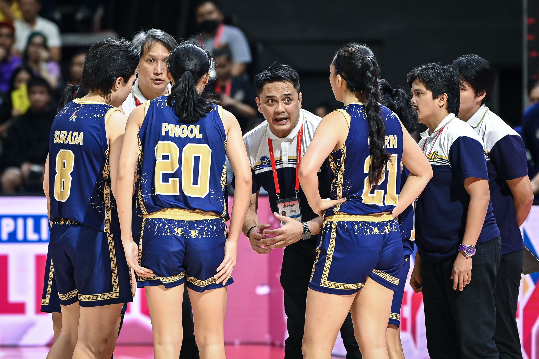 UAAP86-WBB-G2-Coach-Aris-Dimaunahan-1169 Camille Clarin breathes sigh of relief after muffed FTs as NU lives to fight another day Basketball News NU UAAP - philippine sports news
