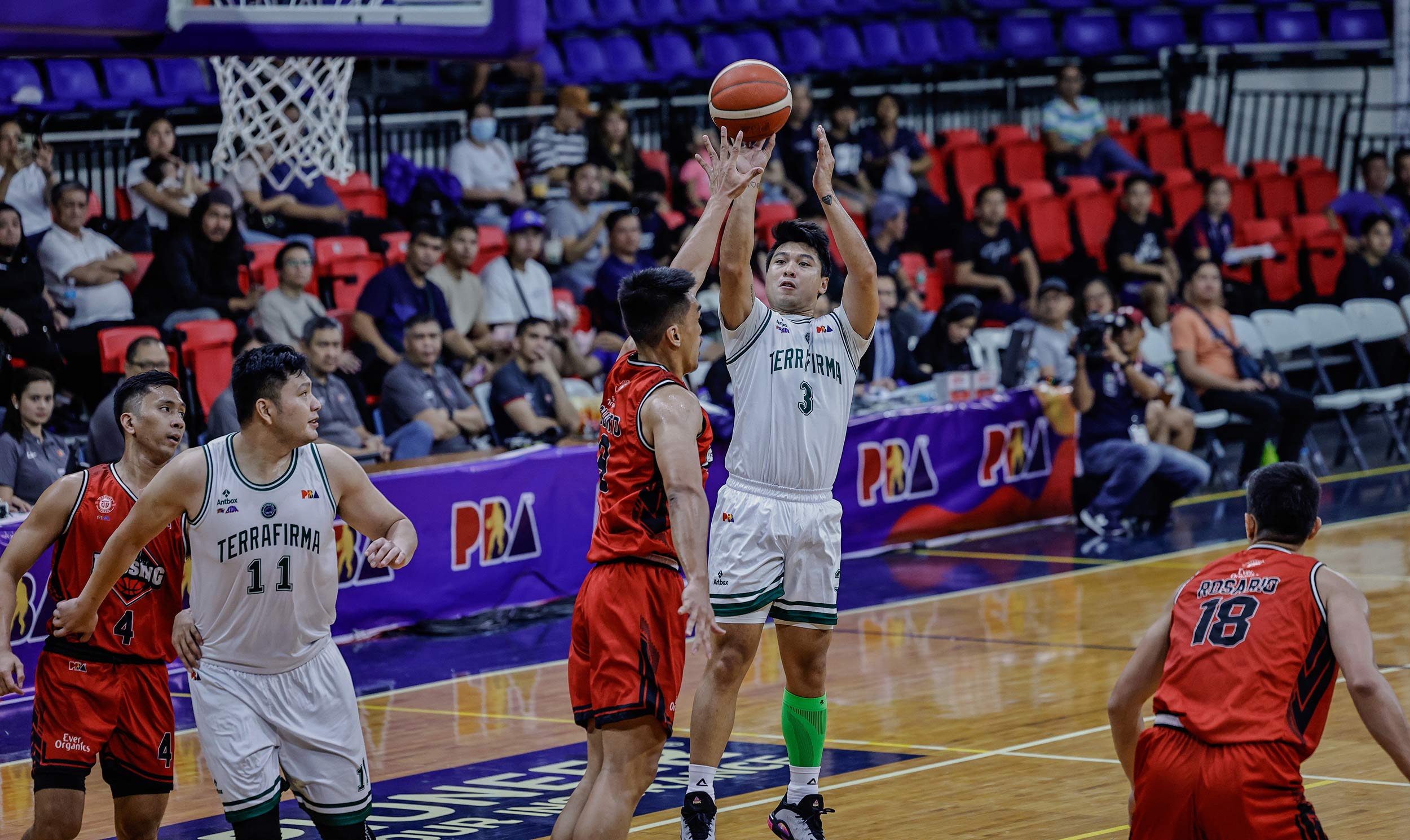 Juami Tiongson takes a shot in Terrafirma's escape win versus Blackwater in the PBA Philippine Cup