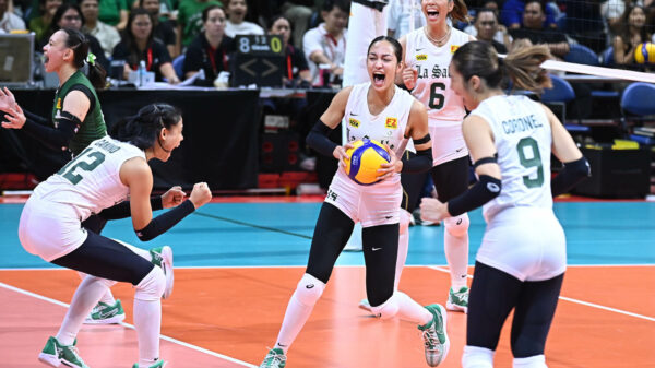 DLSU celebrate win in rivalry match-up against NU in UAAP 86 Women's Volleyball action
