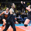 UST celebrate after surviving Adamson in a four-set thriller for Saturday night's UAAP 86 Women's Volleyball closing match