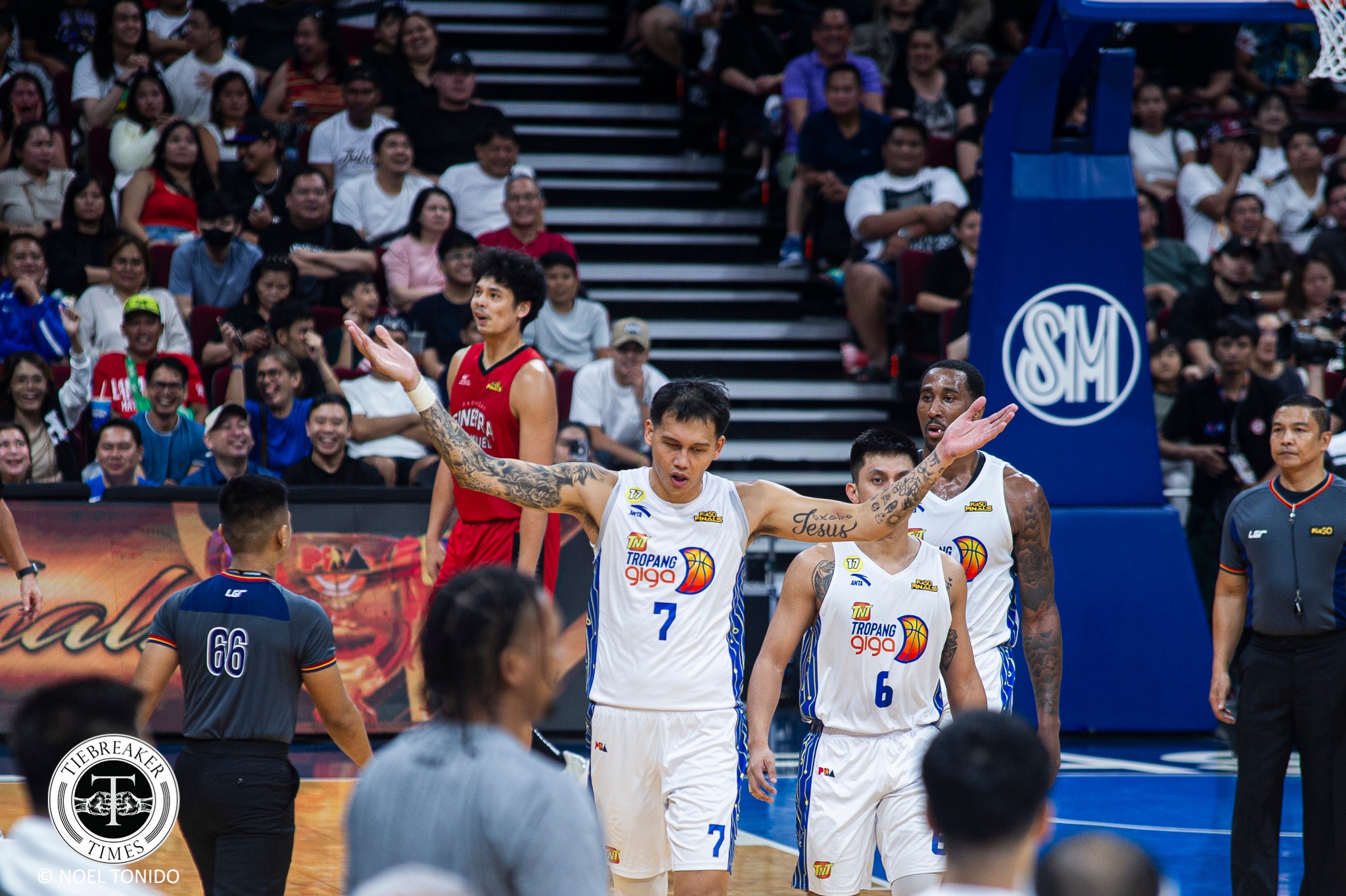 2025-PBA-Commissioners-Cup-Finals-G2-TNT-vs-Ginebra-Poy-Erram TNT dugout left damaged after PBA Finals Game 2: Investigation underway Basketball News PBA - philippine sports news