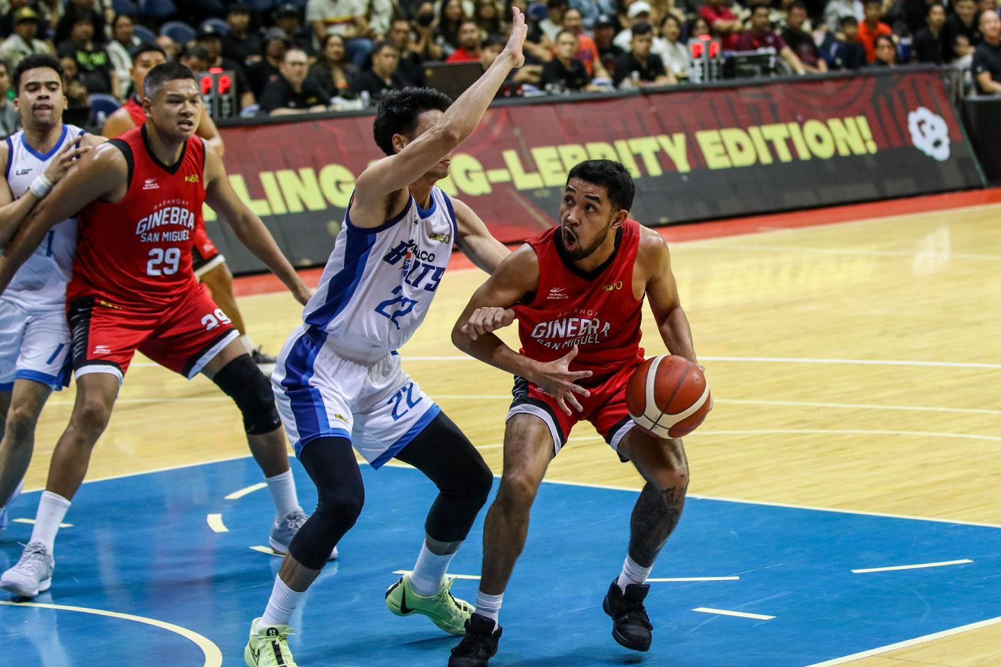 2025-26-PBA-Philippine-Cup-Ginebra-vs-Meralco-RJ-Abarrientos Tim Cone admits Ginebra feeling the grind of facing fellow conglomerate giants early Basketball News PBA - philippine sports news