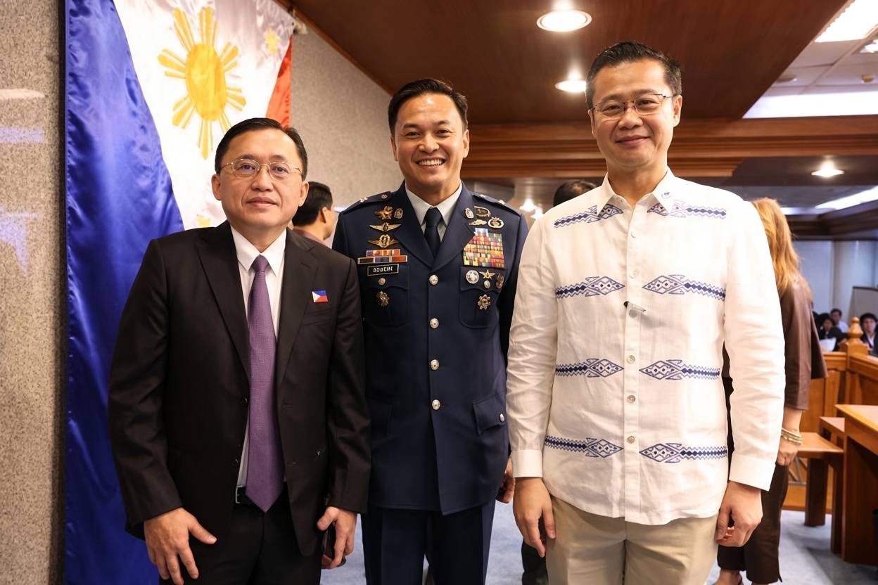 Mikee-Romero-with-Bong-Go-and-Win-Gatchalian Sportsman Mikee Romero earns promotion to Brigadier General in AFP Reserve News Polo - philippine sports news