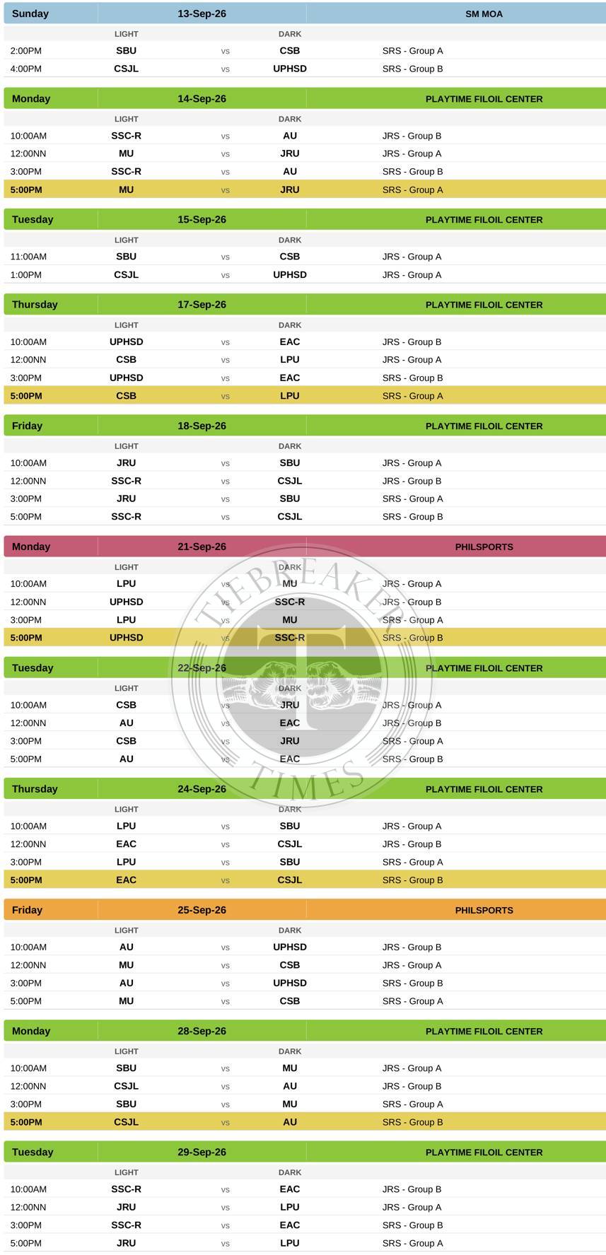 NCAA-102-Group-Phase-1-schedule NCAA basketball opens Sep 13, shifts to weekday slate AU Basketball CSB CSJL EAC JRU LPU MIT NCAA News SBC SSC-R UPHSD  - philippine sports news