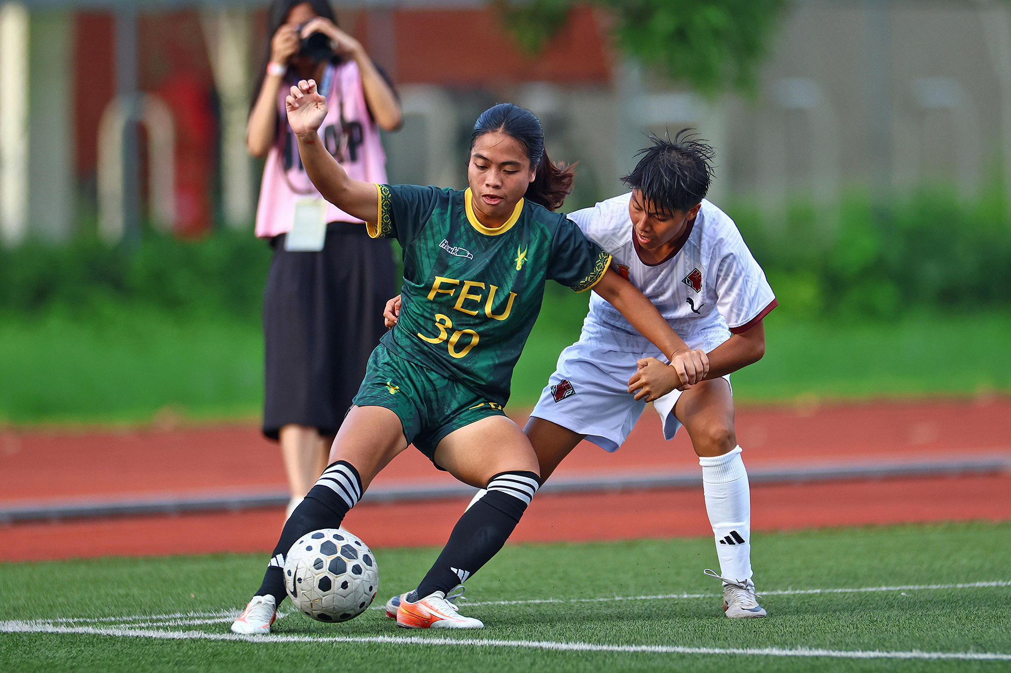UAAP89-WFB-Iries-Dela-Cruz-Gebeth-Estember Arevalo brace powers FEU past UP in melee-marred UAAP women's football clash FEU Football News UAAP UP - philippine sports news